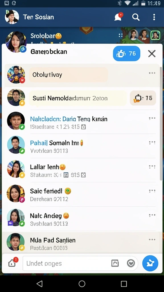 Tangkapan layar fitur sosial TURBO78 untuk berinteraksi dengan pemain lain.